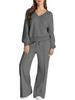 2025 Women's V-Neck Solid Color Casual Suit Set: Sweatshirt & Long Pants - European & American Autumn/Winter Fashion