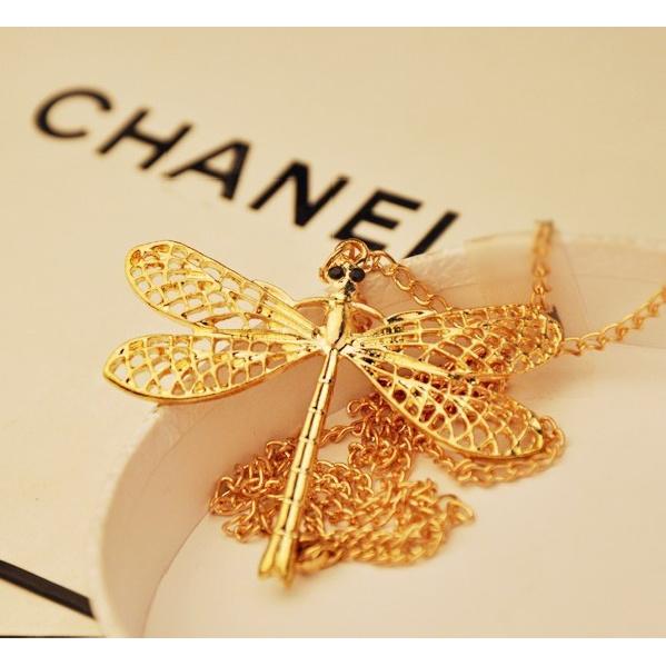 New fashion Exquisite Gold Hollow Dragonfly Necklace C145