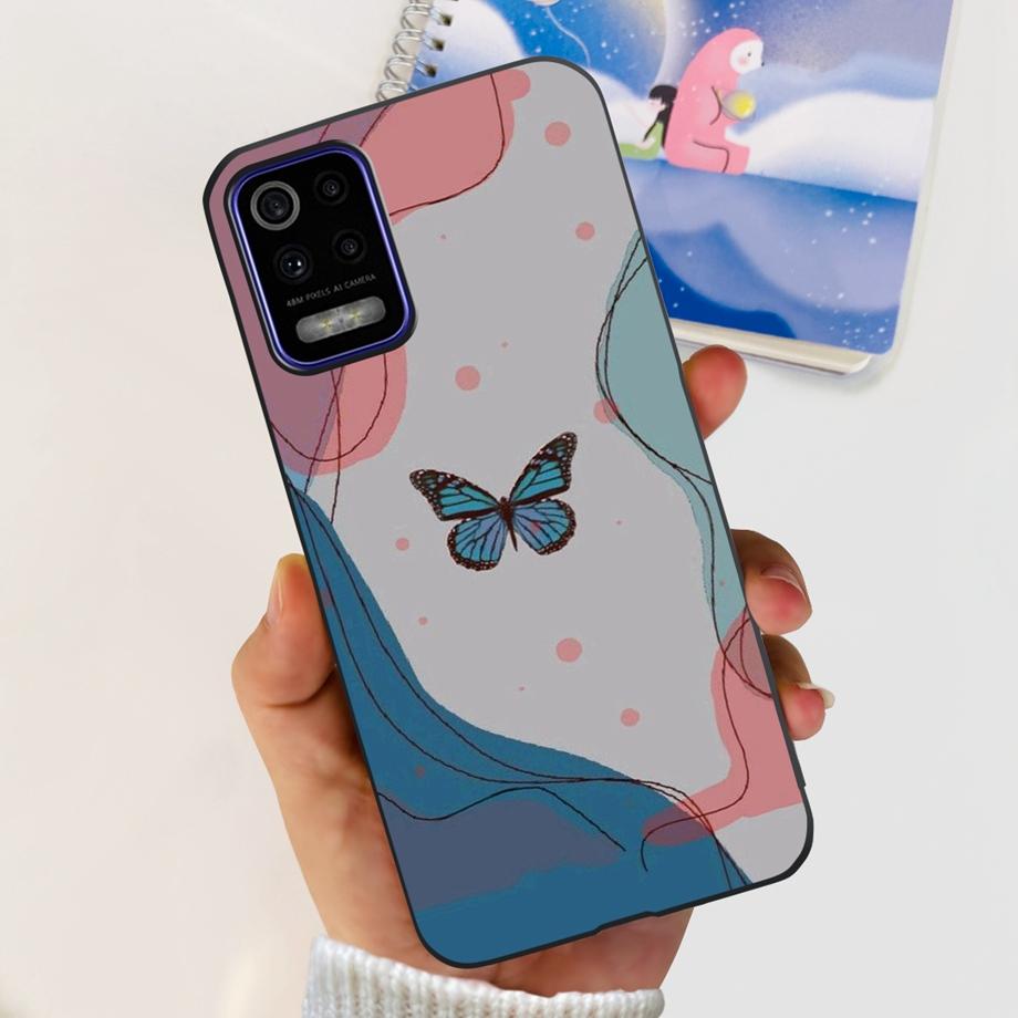 For LG K52 K42 K62 2020 Phone Case Back Cover Black Matte Soft TPU Silicone Bumper Shell For LG Q52 Q62 LGK52 K 62 Butterfly Bag