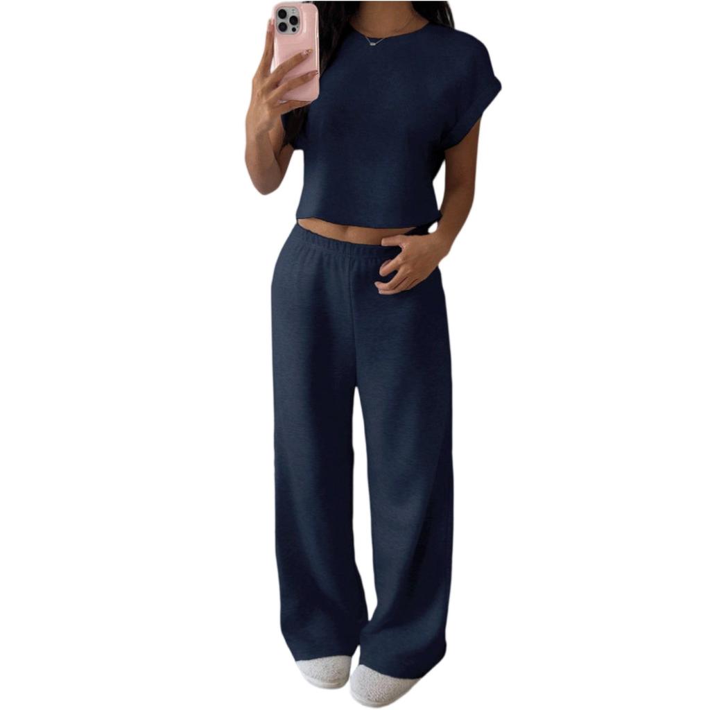 Women's 2-Piece Fashion Casual Short Sleeve T Shirt And Wide Leg Pants Set