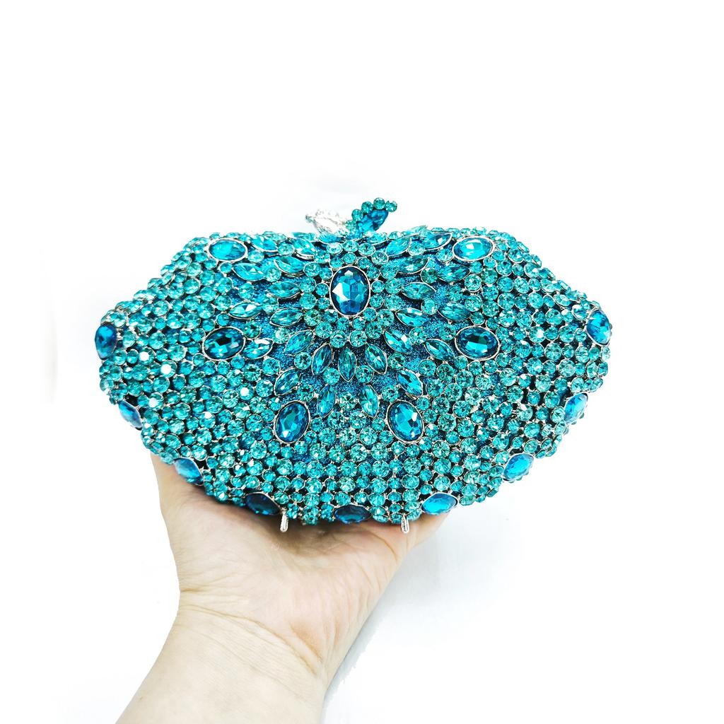 Lady Light Blue Diamonds Evening Clutch Bags Female Metalic Crystal Purse Party Handbag Luxury Woman's  Gems Clutches