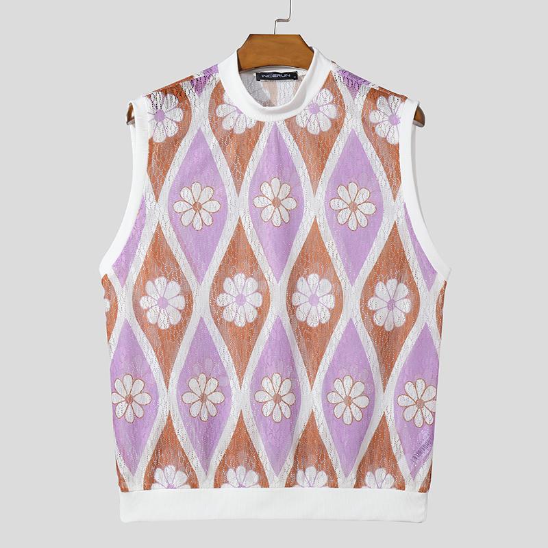 

INCERUN мужские кружевные вязаные крючком летние майки без рукавов, жилет 3XL фиолетовый