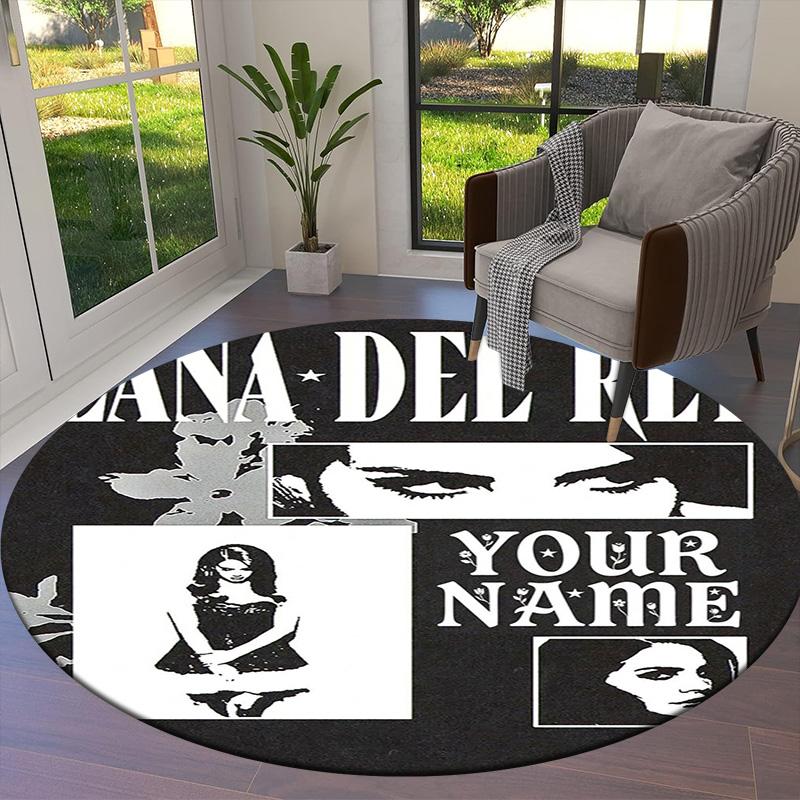 Lana Del Rey Fan Art Custom Name Round Area Rug Carpet Rug For Living Room Bedroom Sofa Playroom Decor Nonslip Floor Mat