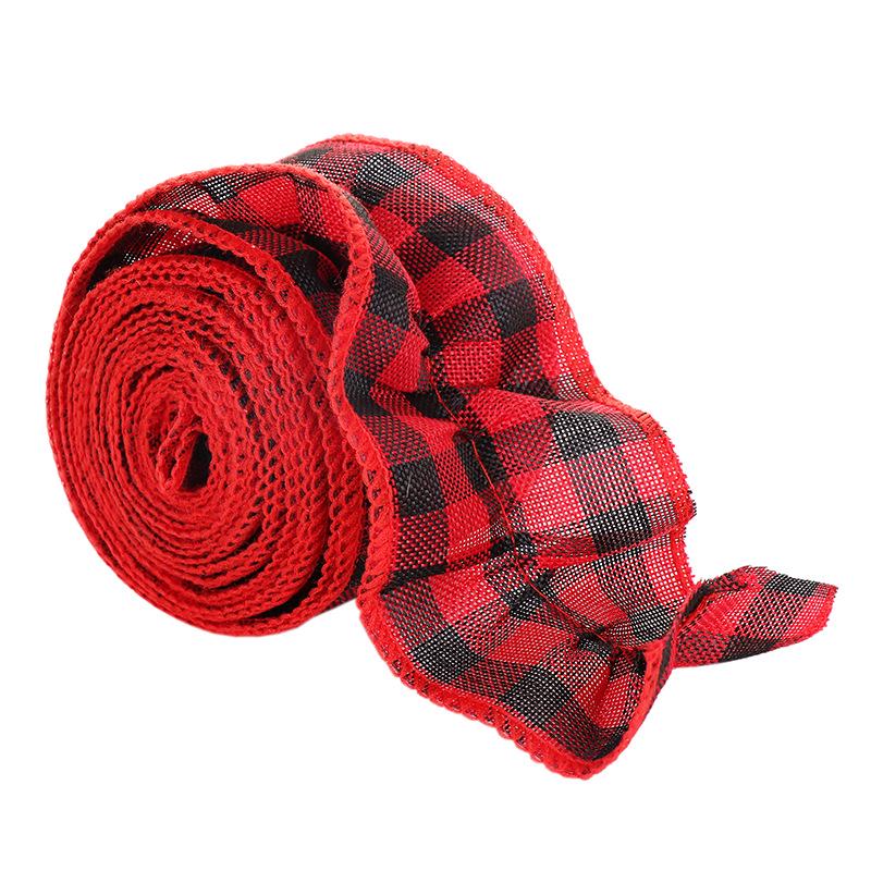 

Праздничная клетчатая рождественская лента из искусственного льна - красно-черная и черно-белая плиссированная мешковина 5.5cm x 1m