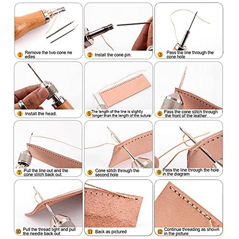 A60zleather Sewing Awl Kit Craft Tools Hand Sewing Machine Lock Stitcher Thread Needles Set Cow Leather Carving Toolsmay