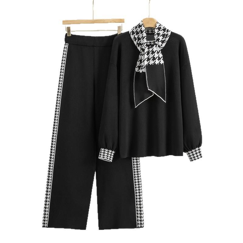 Set de Toamnă și Iarnă: Top Tricotat Elegant cu Talie Înaltă, Set Pantaloni Largi la Modă pentru Femei