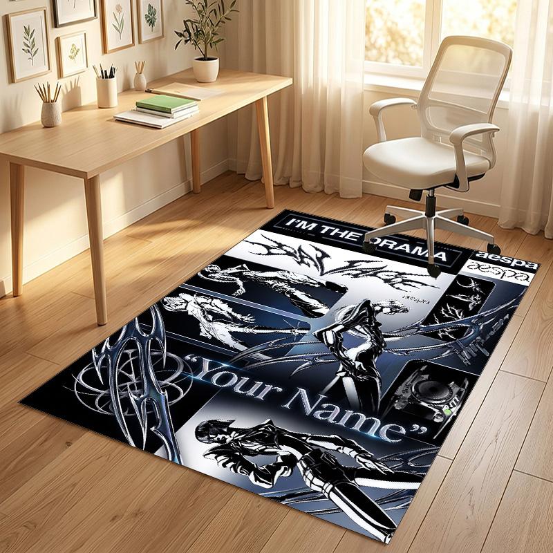 Personalized Crystal Velvet Carpet,aespa Custom Printed Name, Plush Area Rug For Home Indoor Decor