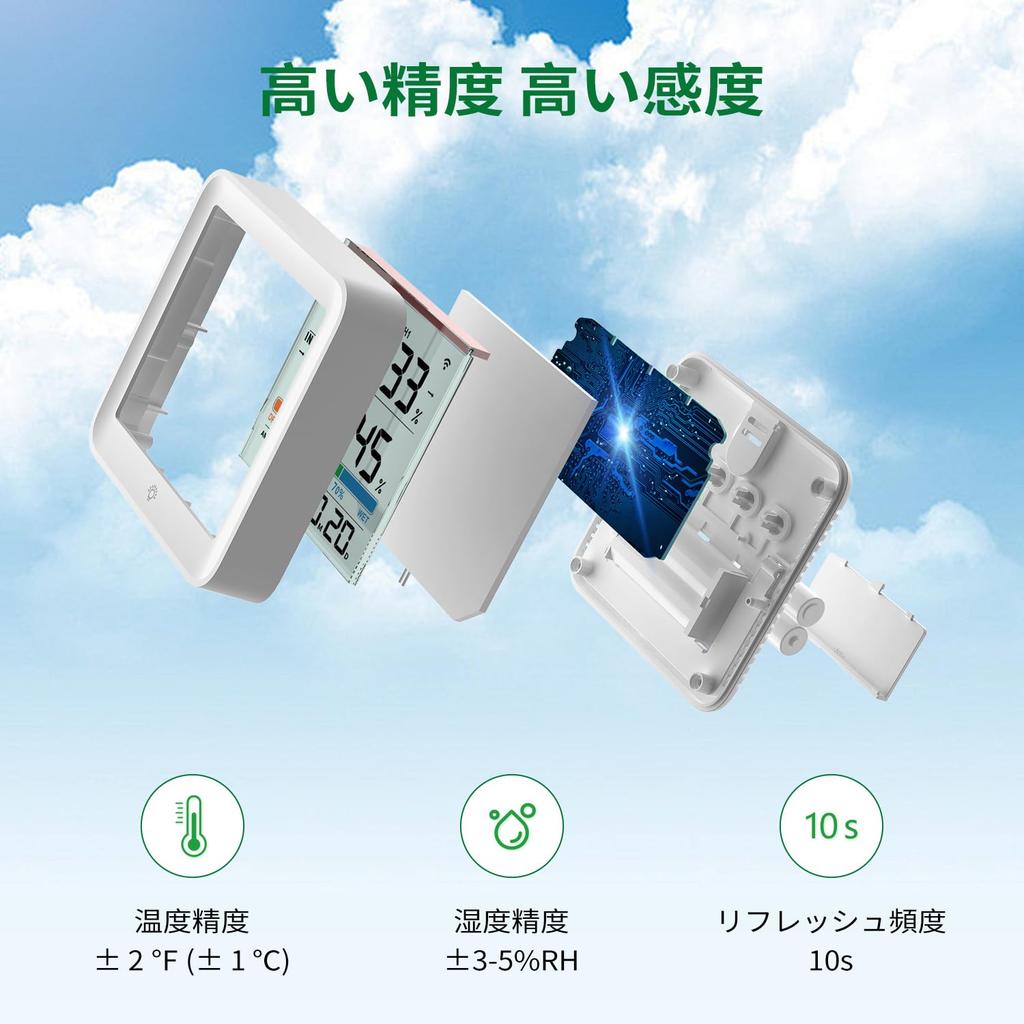 VOCOO Digital Large LCD Date Temperature and Humidity Trend with Prevents Dryness and Heatstroke Thermometer/Hygrometer, Indoor/Outdoor Use, Screen,