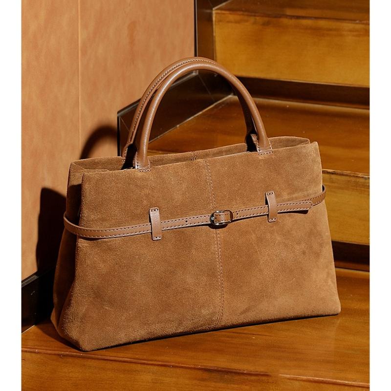 Oversized Suede Leather Briefcase Spacious Handheld Shoulder Crossbody Bag Women Slouchy Commuting Premium Light Luxury Handbag