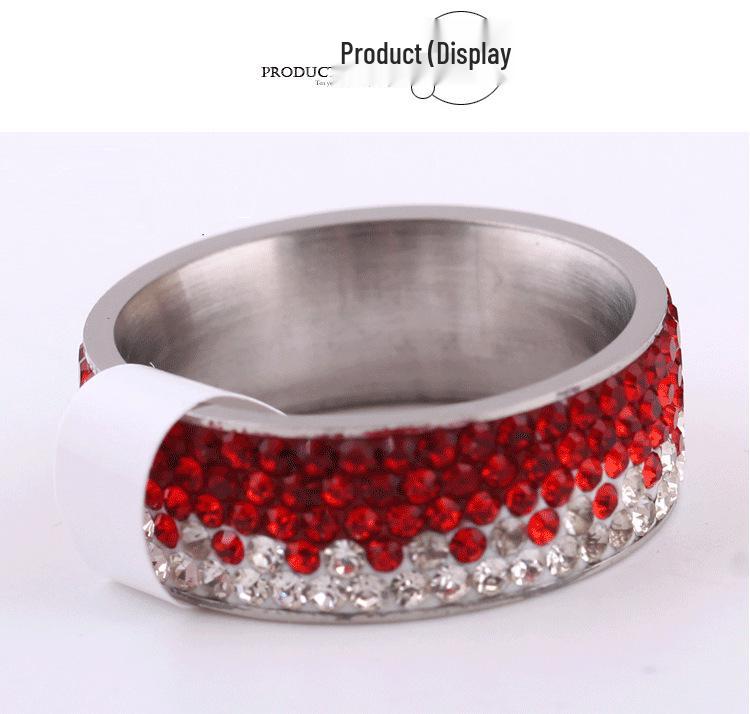 8MM Rhinestone Gradient Student Fashion Stainless Steel Ring