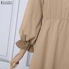 ZANZEA Women Casual Round Neck Loose Long Sleeve Splice Dress
