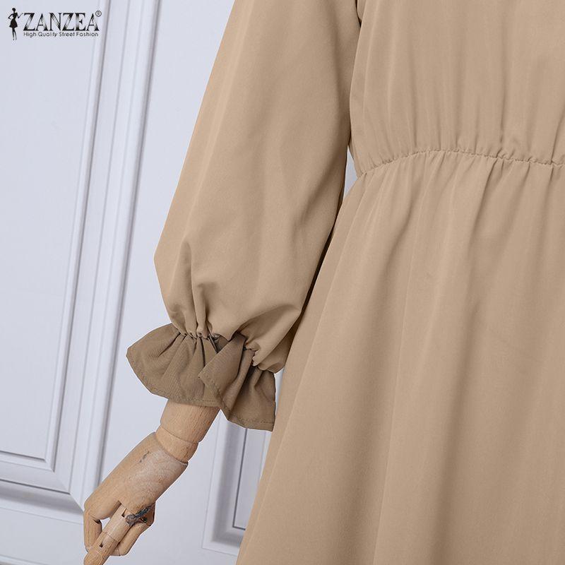 ZANZEA Women Casual Round Neck Loose Long Sleeve Splice Dress