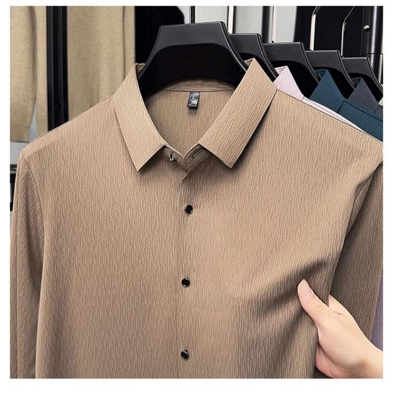 Men Green Textured Solid Color Long Sleeve Business Dress Shirt M