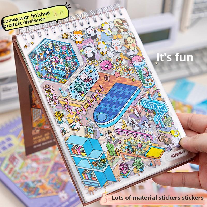 40 Peças 20 em 1 Livro de Coleção de Adesivos de Paisagem 3D para Scrapbooking DIY Junk Journal Cena de Desenho Animado Estética Suprimentos de Artesanato