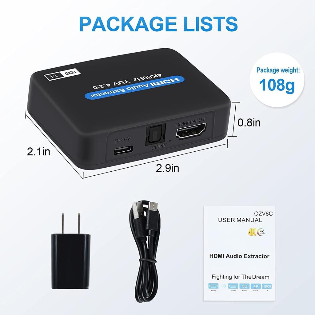 HDMI 2.0 Audio Separator: SPDIF/3.5mm Digital Optical Output Adapter for 4K Speakers