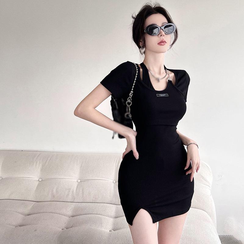Women's Dress Solid Color Slim Casual Short Sleeves Retro