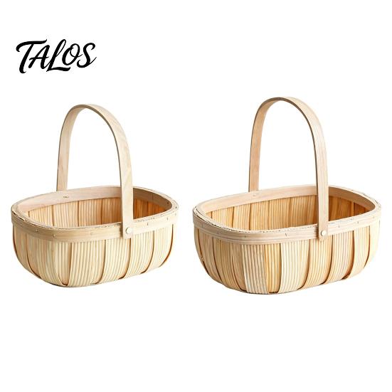 Oval Storage Bin Handmade Woven Wood Basket, Organizer with Reinforced Handle, Natural Chip Large Capacity for Kitchen And Home Decor Farmhouse Floral