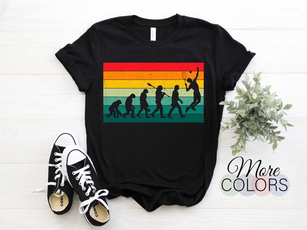 Funny Evolution Tennis T-Shirt Gift Tennis Game Lover, Players Coach Birthday Present, Lessons Playing Training Practice Sport Tournats,