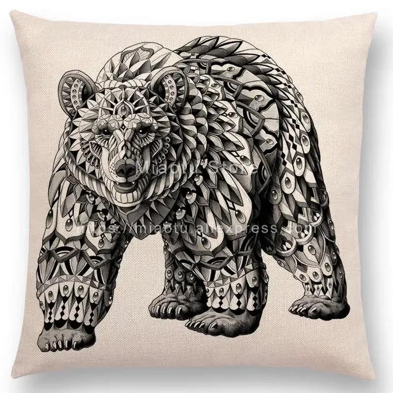 New Ornate Brave Animals Totems Free Beast Faith Tattoo Prints Cushion Cover Sofa Throw Pillow Case Owl Elephant Shark Bear
