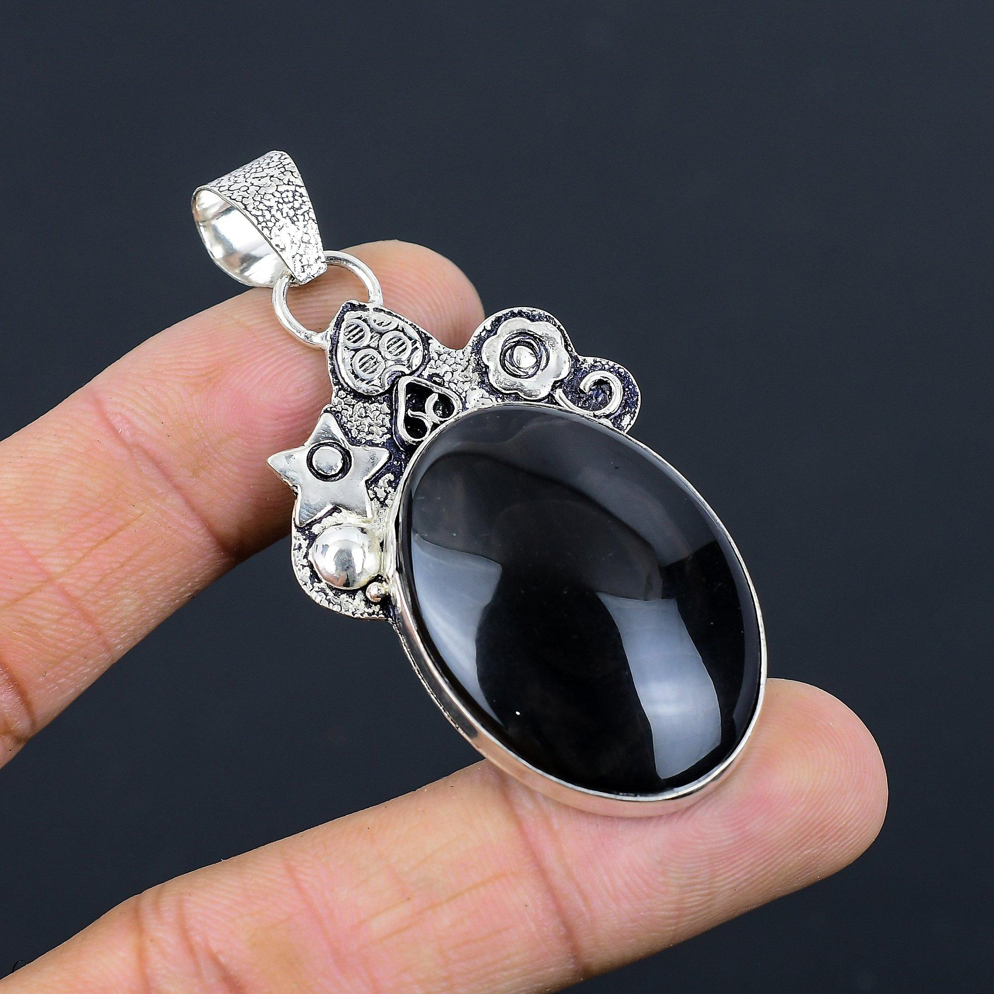 

Mothers day Sale 925 Sterling Silver Obsidian Eye Gemstone Bezel Unique Pendant