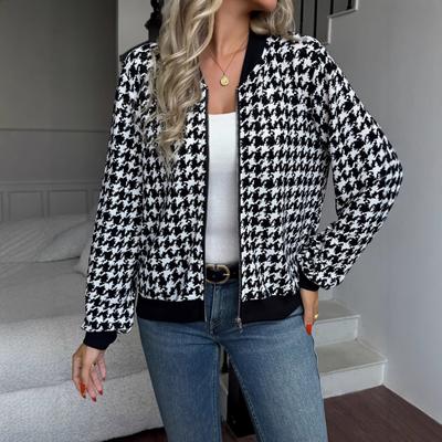 2025 Herfst Nieuwe Jas met Rits Pepita Losse Slanke Casual Overjas voor Dames