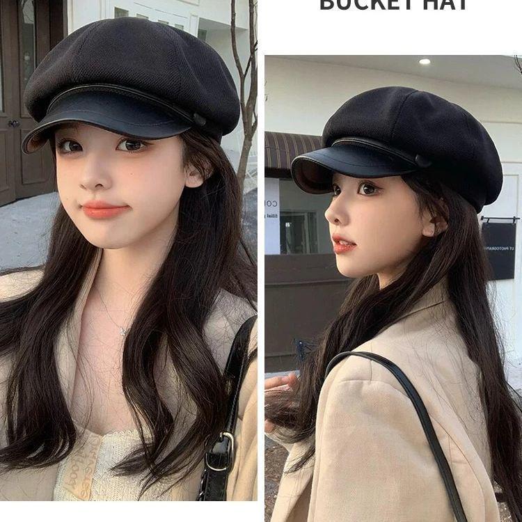 2024 Spring Women's Woolen Beret: Trendy Octagonal Hat, Slimming Artist Flat Cap