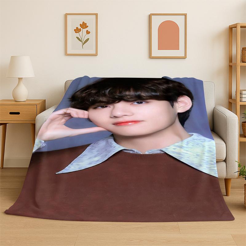 Kpop B-BTS Kim Tae Hyung V Flannel Blanket Soft Warm Throw Blanket for Bedroom Living Room Bed Travel Camping Picnic Gift Kid