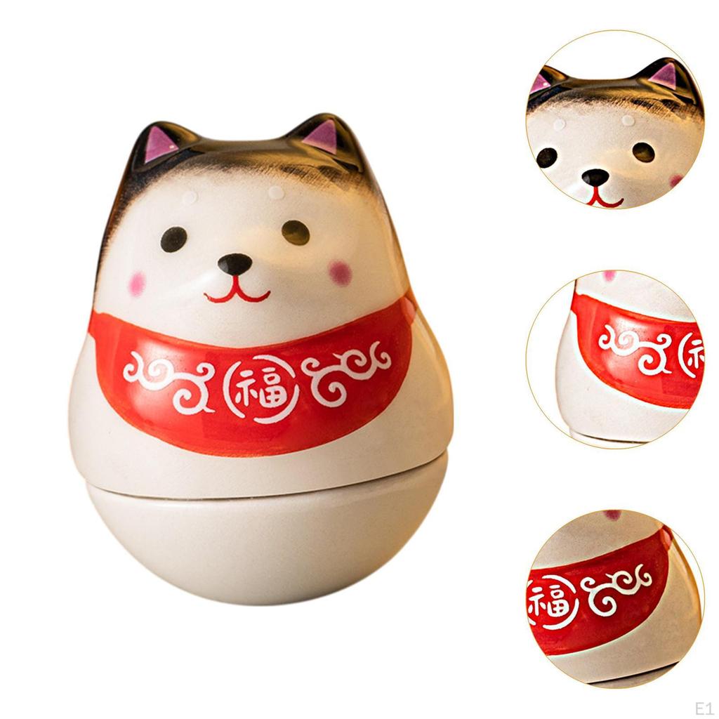 Ceramic Lucky Dog Shiba Inu Figurine Tumbler Doll 1.4x1.4x1.5inch Desktop Ornament