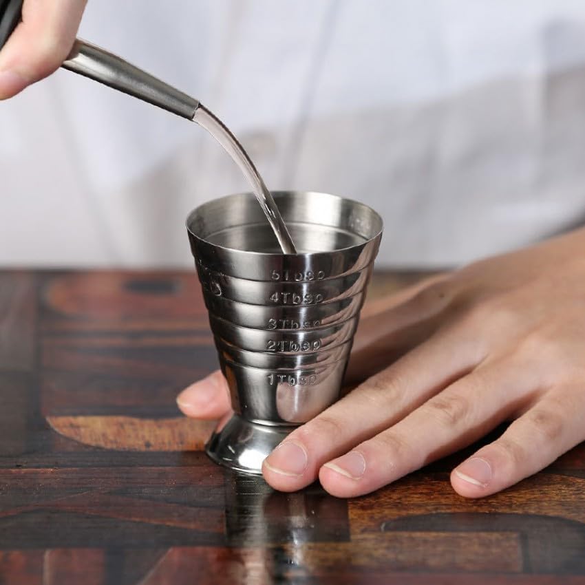 Paslanmaz Çelik Ölçüm Kabı ve Karıştırma Kaşığı Kokteyl Ölçer Ölçer 2,5 oz /5 yemek kaşığı /75 ml Likör Shot Seti Bar Aksesuarları
