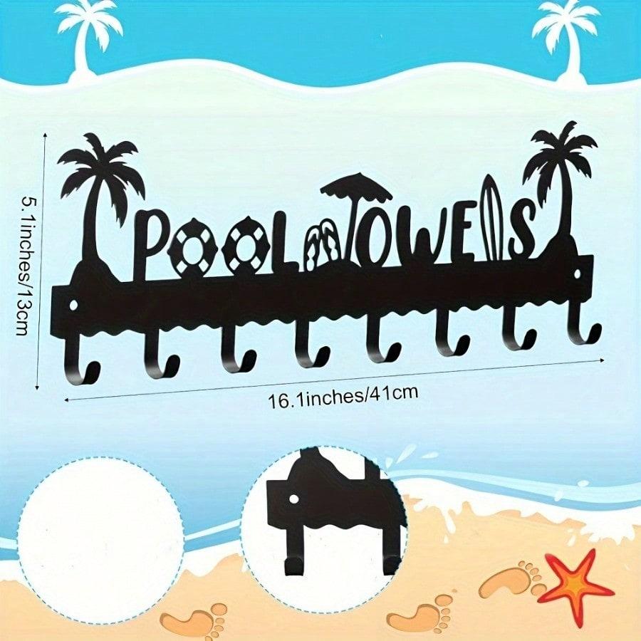 Настенная металлическая вешалка-крючок для полотенец 8 крючков Держатель для хранения в бассейне и ванной 41x13 чёрный 800₽