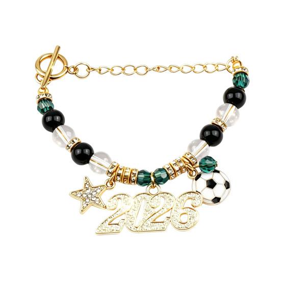 

2026 Soccer Game Themed Bracelet Sparkling Rhinestones Inlaid Beads Rust Resistant Football Bracelet Jewelry Accessory
