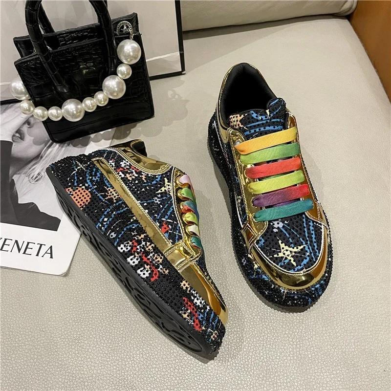 Top Quality Sneakers Women Skating Shoes  Rhinestone Women Loafers Platform Fashion Shiny Women'S Casual Shoes  Mujer
