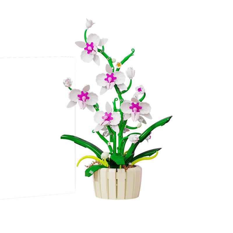 Cross-Border Compatible Lego Orchid: Two-Color Petal Building Block Flower Ornament - Perfect Gift for Girls