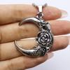 Gothic Rose Moon Necklace: Unisex Vintage Dark High Street Pendant, Romantic & Trendy for Couples