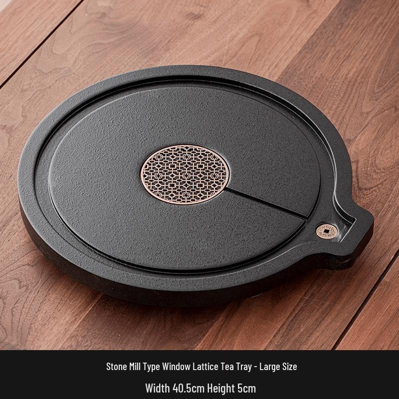 Large Rotating Graphite Tea Tray with Window Grilles Design