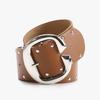 Hop Hip Inspired Women Leather Belt With Double Row Rivets And Large C Buckle