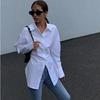 White Long-Sleeve Cinched Waist Slimming Top - Trendy Designer Style for Women, Perfect for Spring & Autumn