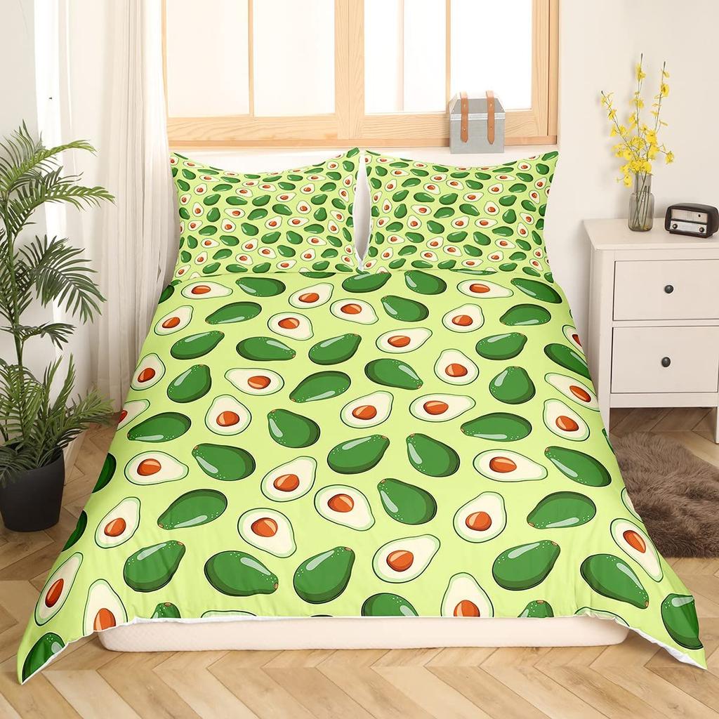 Avocado Bettbezug Queen Jungen Mädchen Niedlich Cartoon Tropische Früchte Gedruckt Bettwäscheset Bettbezug für Teenager Kinder Weich 3-teilig