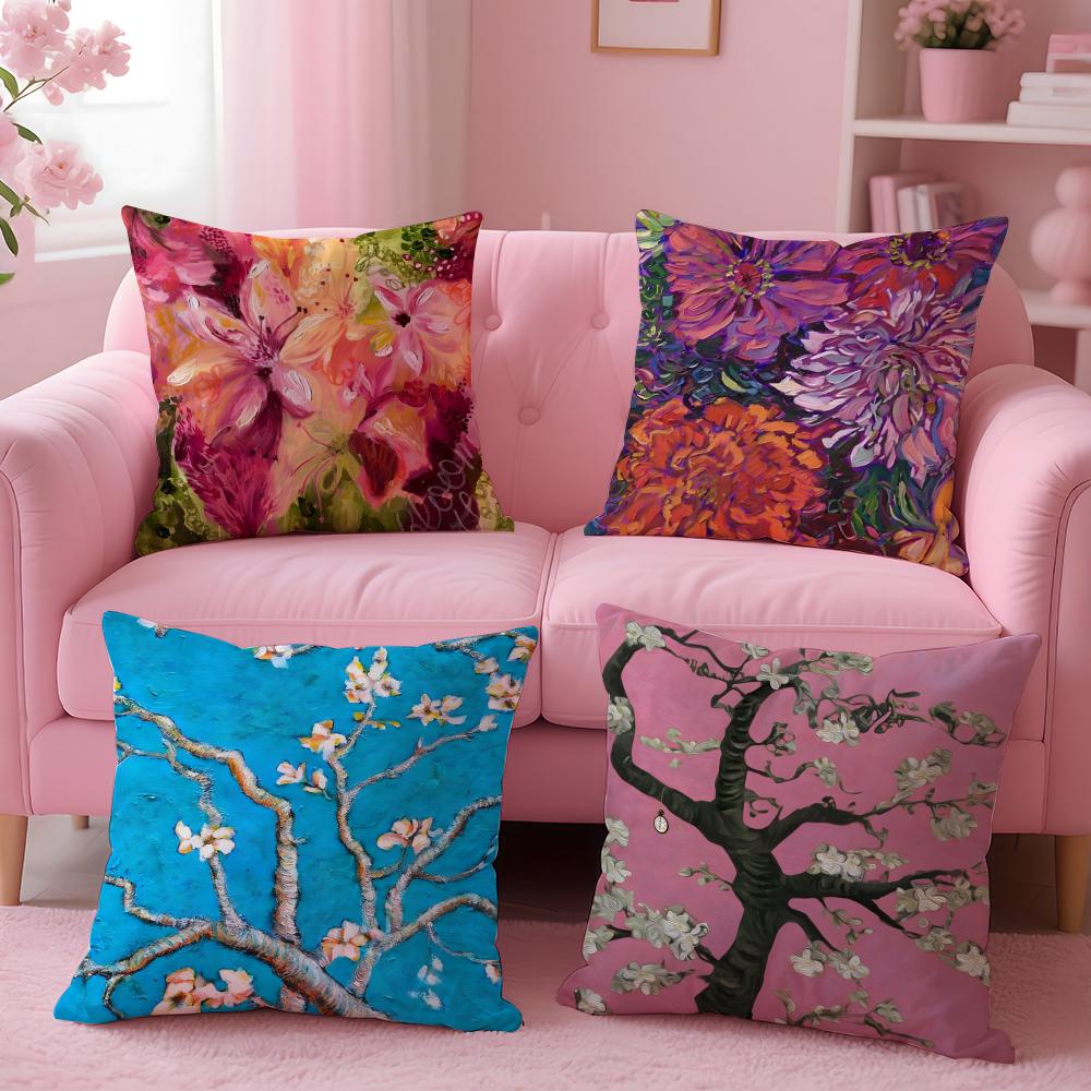 Watercolor Painting of Orchid Plants Cushion Cover Pillow Case Soft Skin Friendly Fabric  Concealed Zipper