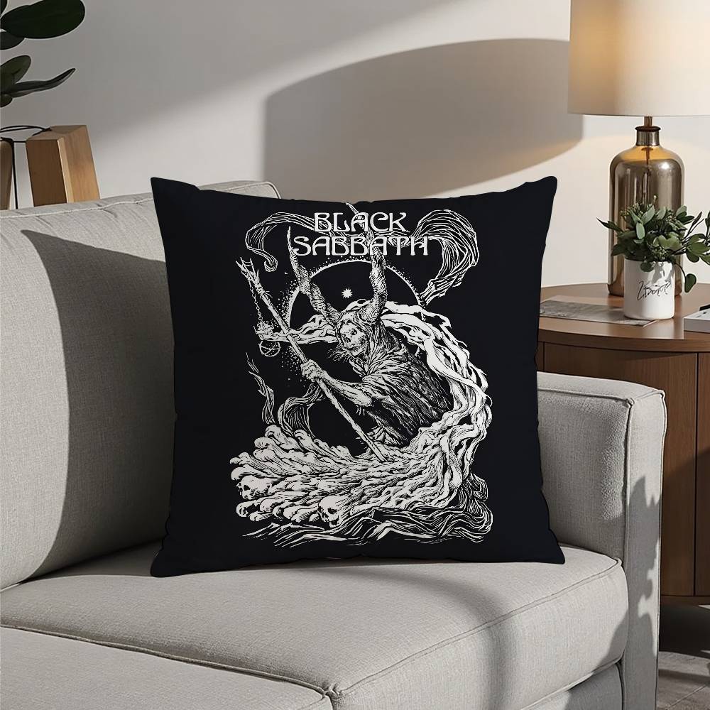 B-Black S-Sabbath Band Pillow Case Sofa Decorative Home Double-sided Printing Short Plush Cushion Pillow Cover Holiday Gift