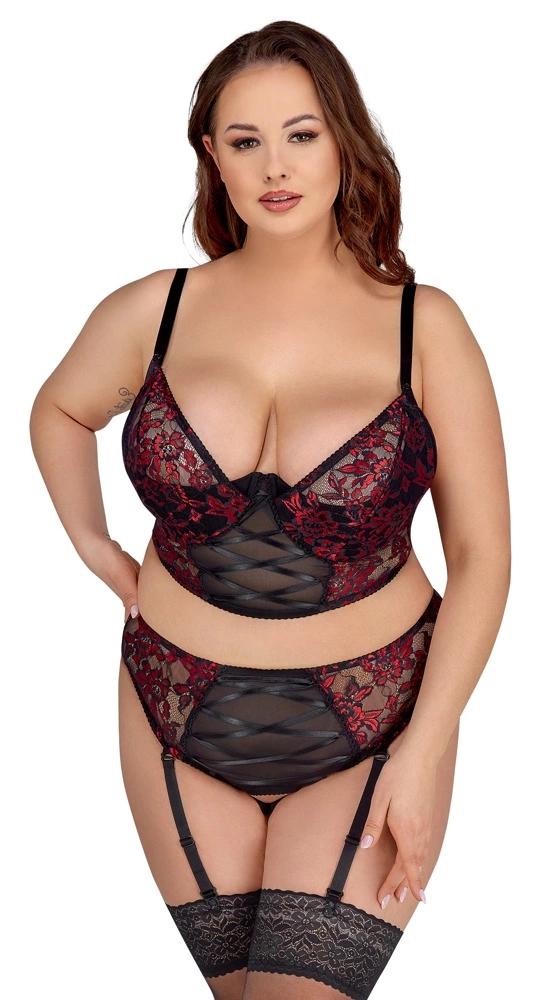 Cottelli CURVES - Sexy Floral Lace Set Black and Red 85C/L