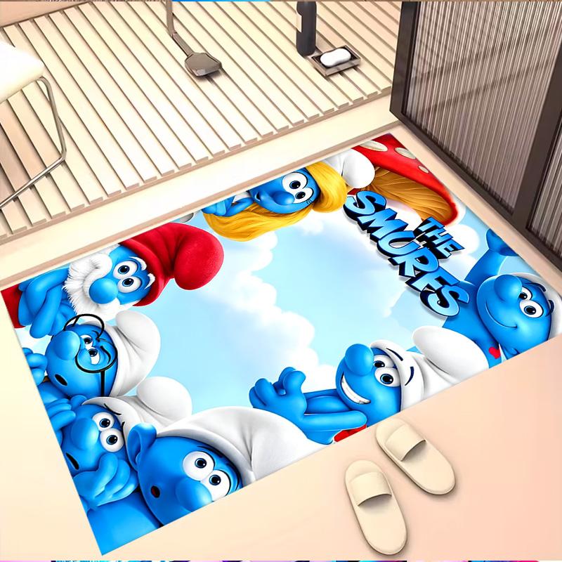 Blue Smurfs Print Rug, Washable Floor Carpet, For Entryway Dorm Laundry Room Office Study, Home Decor Birthday Christmas Gift