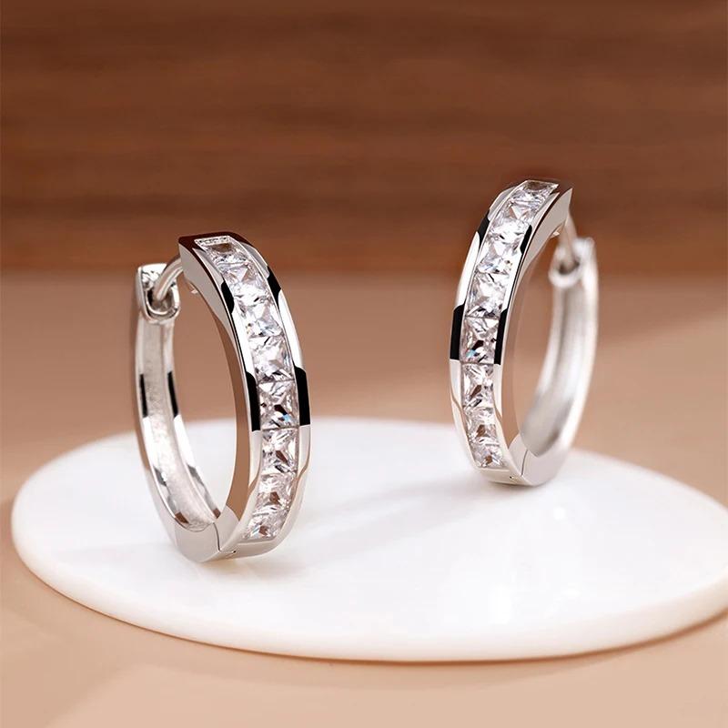 New 925 Sterling Silver Shining Zircon Earrings Women's Circle Round Earrings Fashionable Elegant Jewelry Birthday Party Gifts