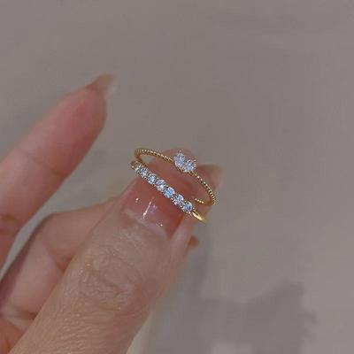 Gold Love Zircon Open Ring: Exquisite, Light Luxury Index Finger Ring for Women - High-End Summer Fashion