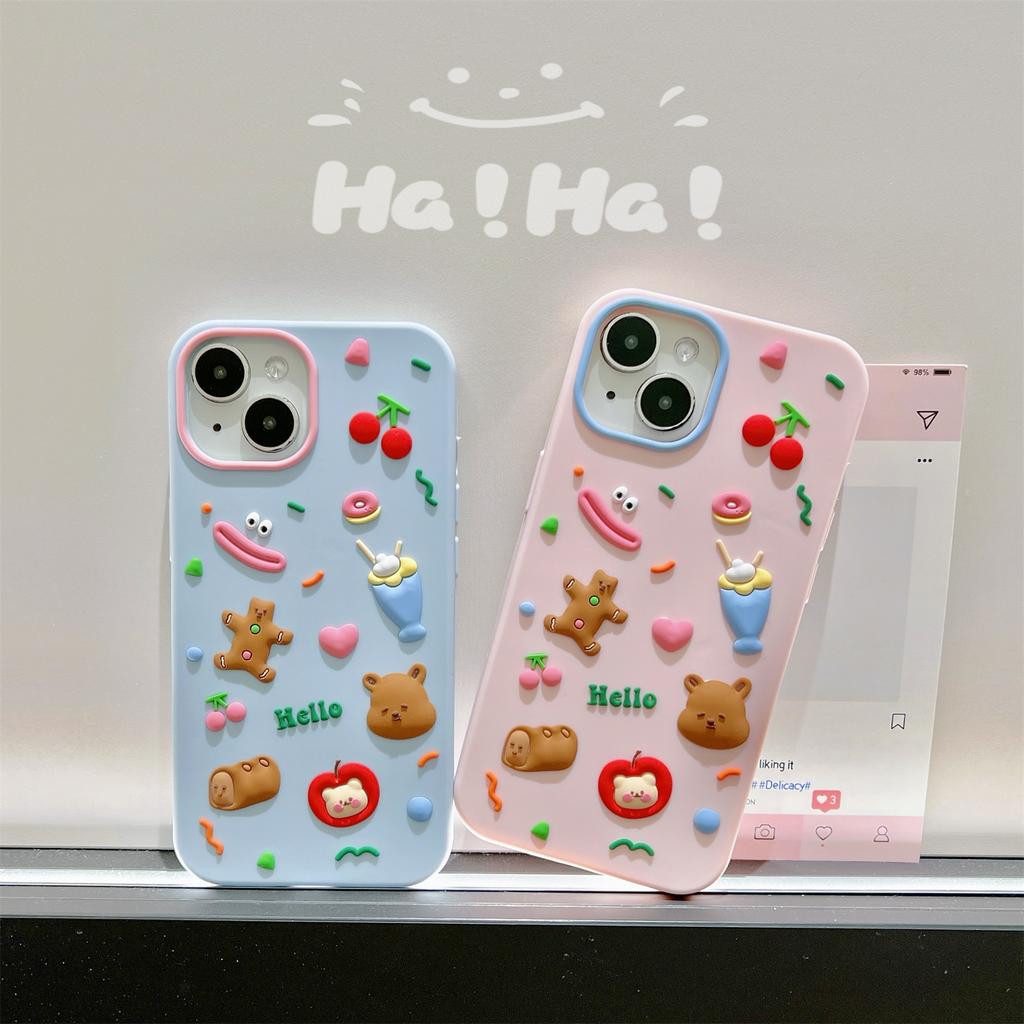 For iPhone 15 Silicone Case Cute Hello Bear Design Shockproof Phone Back Cover