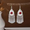 Ethnic Miao Silver Tassel Earrings - Retro Long Dangle Scenic Studs for Women
