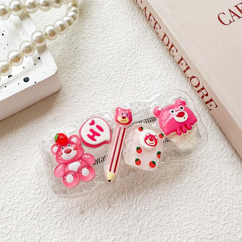 

Pink Strawberry Pencil Phone Back Clip Adjustable Fine Sparkling Ins Wind Bear Girl Heart Detachable Anti Drop