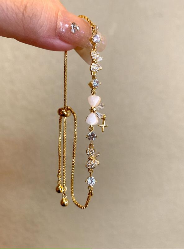 Starry Sky Zircon Bow Bracelet - Elegant, High-End Design for Women