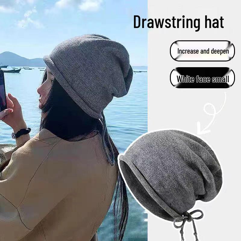 Women's Autumn & Winter Slouchy Knit Beanie - Large Head Fit, Face-Slimming Wool Hat