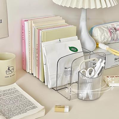1PCS Desktop Book Stand Desk Acrylic Transparent Storage Box Pen Holder Bookcase Office File Student Book Shelf